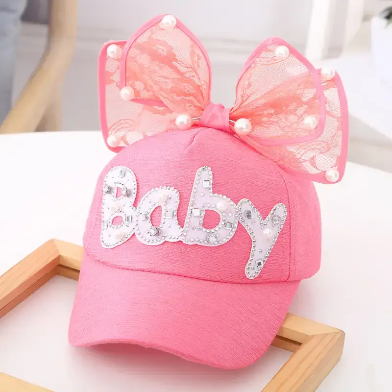 Baby Lady Cap with Bow Pearl Lace Black - Image 2
