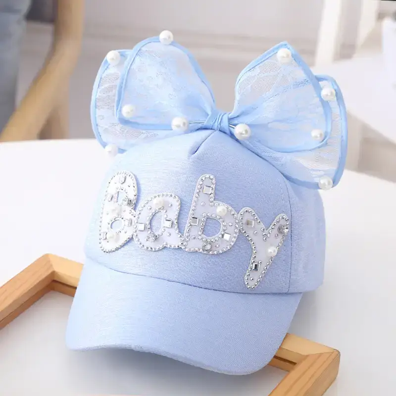 Baby Lady Cap with Bow Pearl Lace Black - Image 4