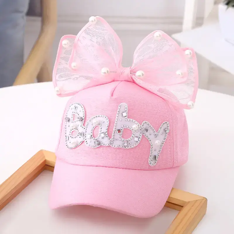 Baby Lady Cap with Bow Pearl Lace Black - Image 5