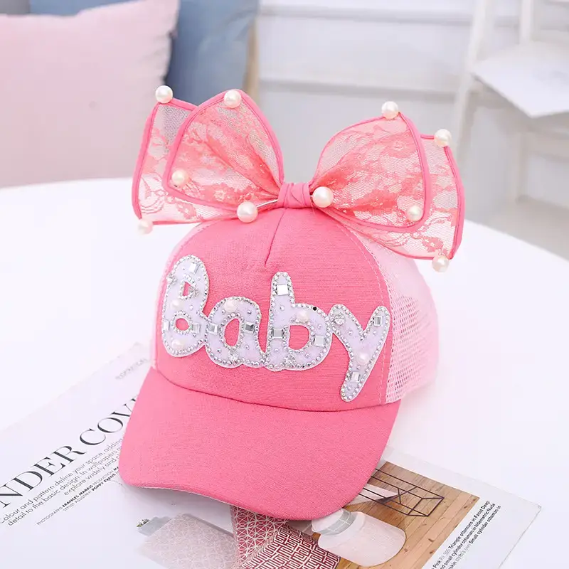 Baby Lady Cap with Bow Pearl Lace Black - Image 7