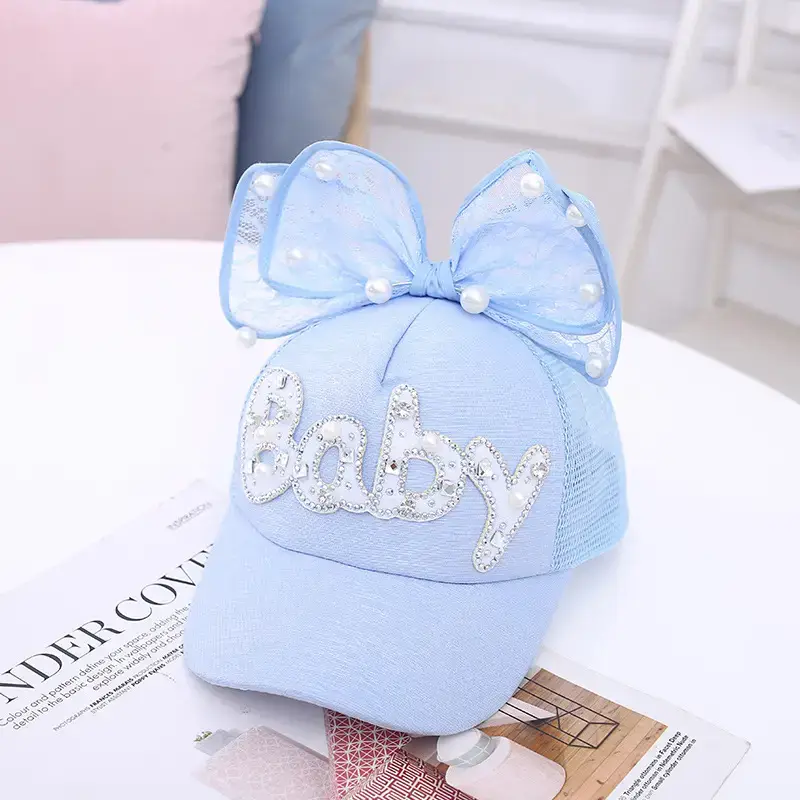 Baby Lady Cap with Bow Pearl Lace Black - Image 9