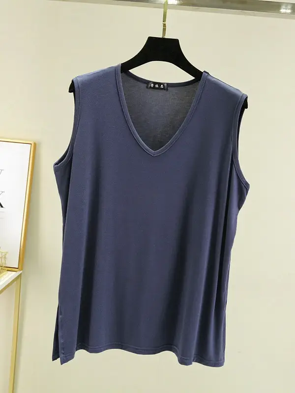Women Sleeveless V-Neck T-Shirt Pink - Image 13
