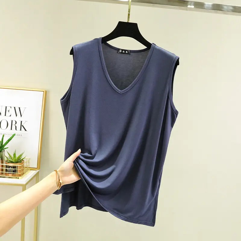 Women Sleeveless V-Neck T-Shirt Pink — feature 11