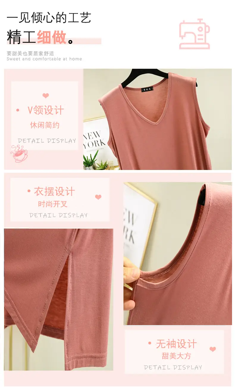 Women Sleeveless V-Neck T-Shirt Pink — feature 5