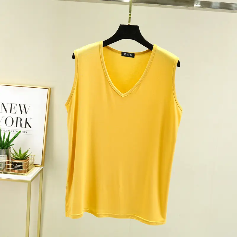 Women Sleeveless V-Neck T-Shirt Pink - Image 2