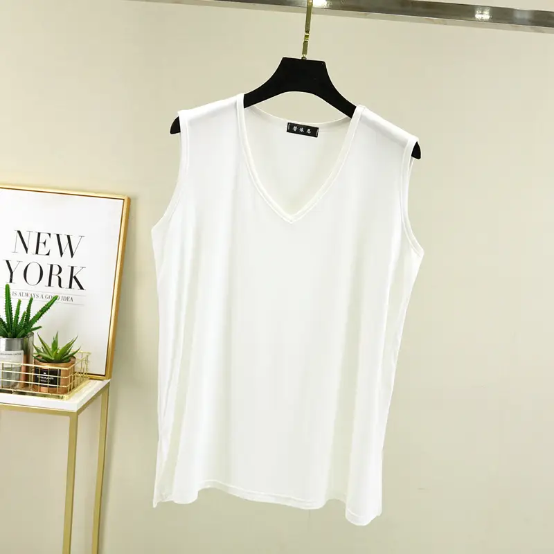 Women Sleeveless V-Neck T-Shirt Pink - Image 4