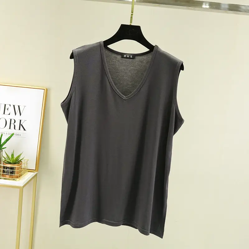 Women Sleeveless V-Neck T-Shirt Pink - Image 5