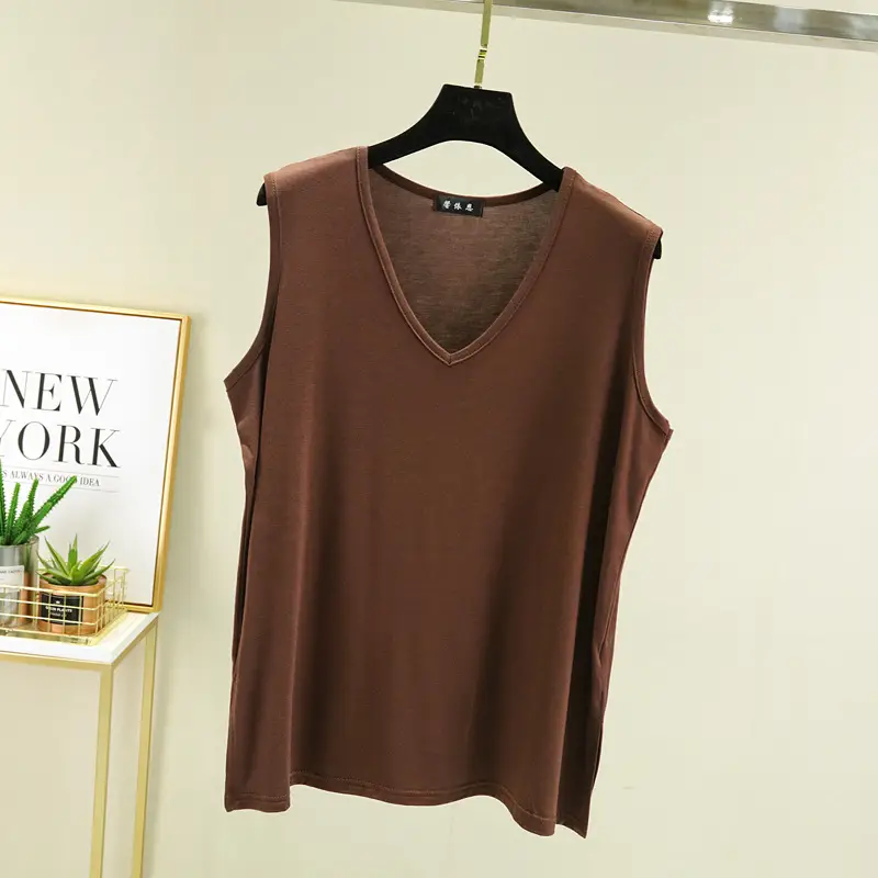Women Sleeveless V-Neck T-Shirt Pink - Image 6