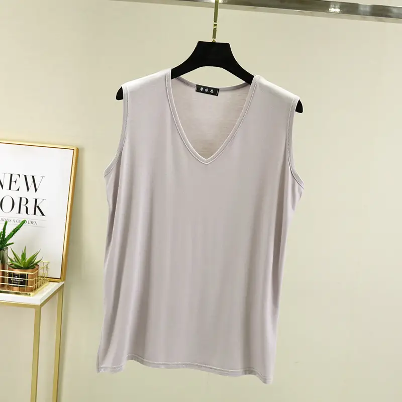 Women Sleeveless V-Neck T-Shirt Pink - Image 7