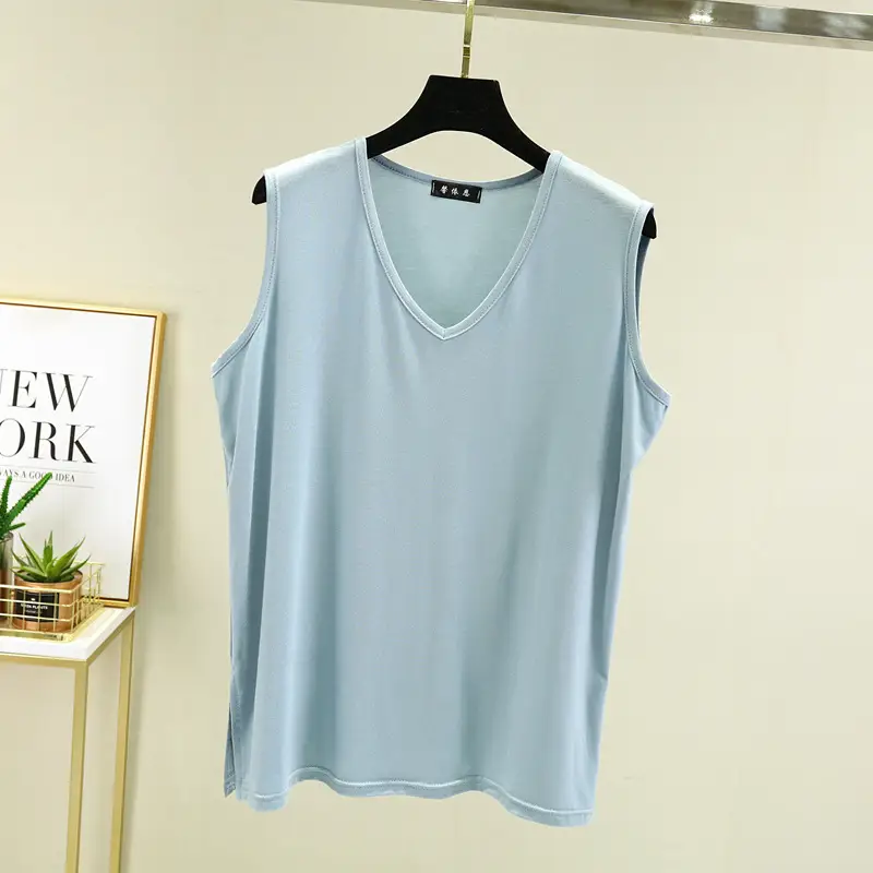Women Sleeveless V-Neck T-Shirt Pink - Image 8