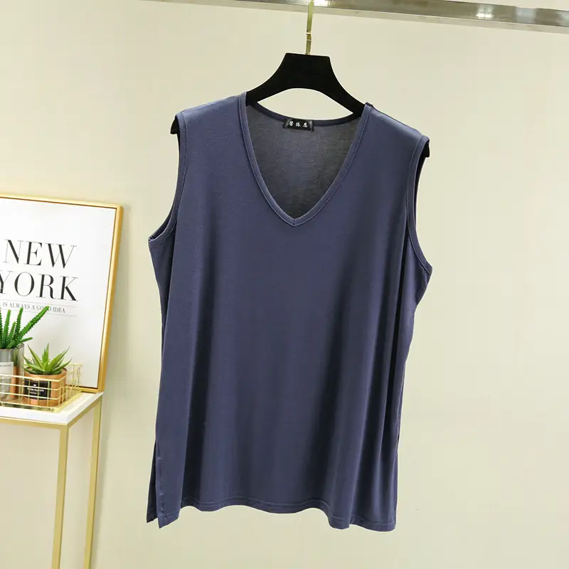 Women Sleeveless V-Neck T-Shirt Pink - Image 9