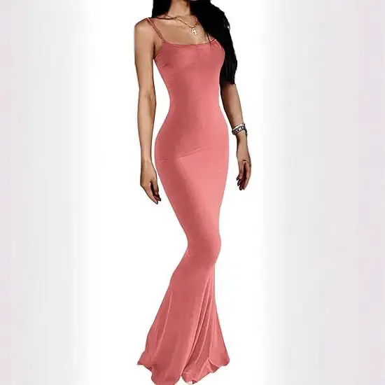 Slim Fit Backless Long Dress Grey for Women - Image 41