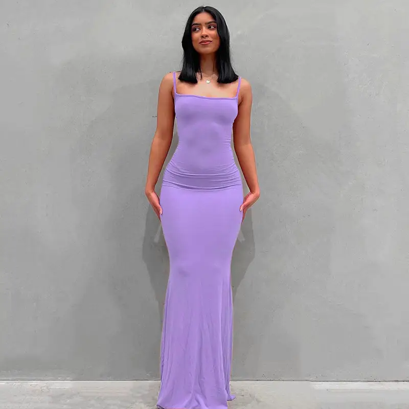 Slim Fit Backless Long Dress Grey for Women - Image 12