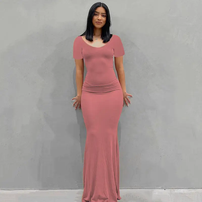 Slim Fit Backless Long Dress Grey for Women - Image 16