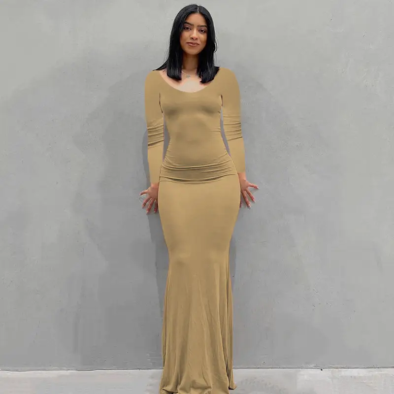 Slim Fit Backless Long Dress Grey for Women - Image 27