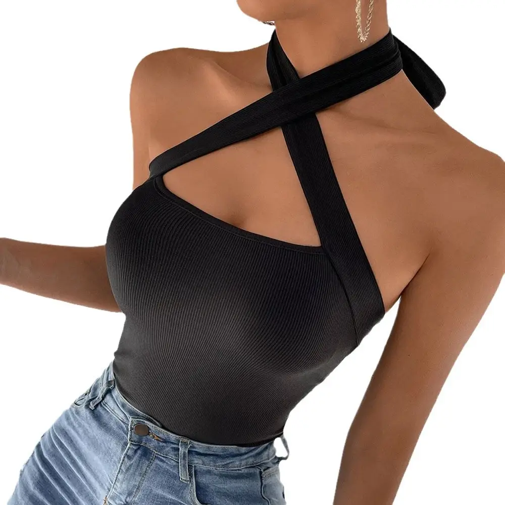 Black Halterneck Cross Vests for Women - Image 6