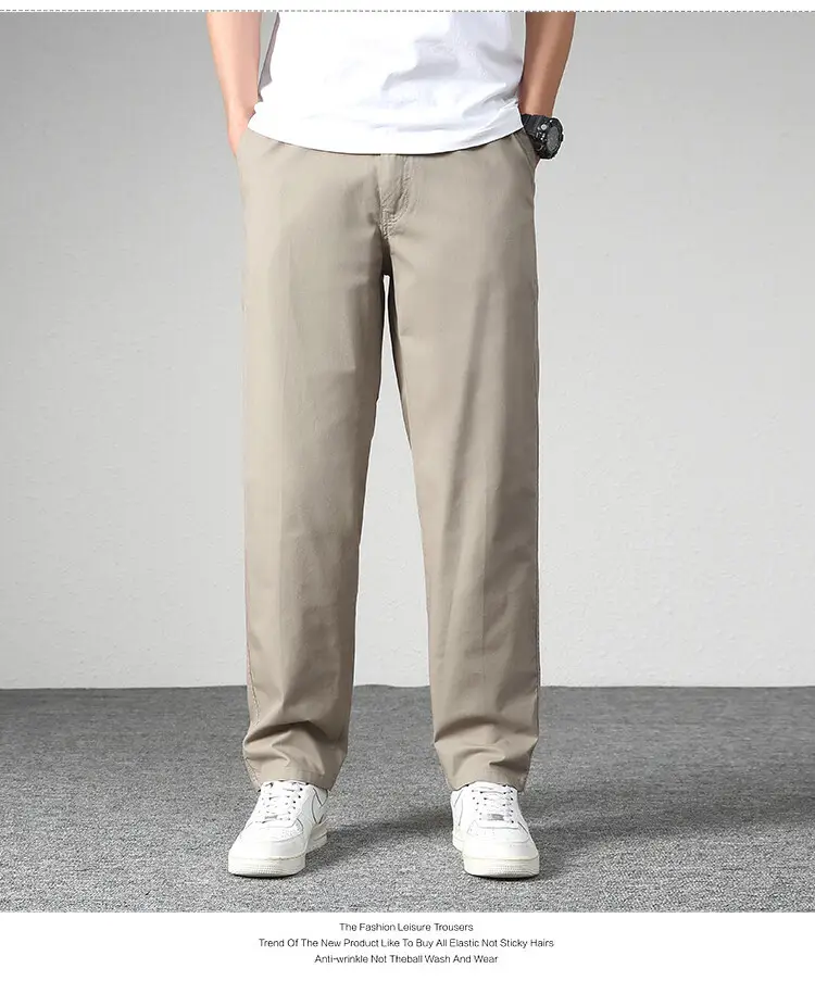 Men's Elastic Waist Straight Leg Pants Olive Green Cotton — feature 11