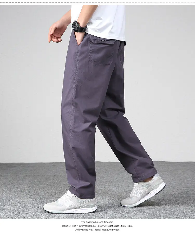Men's Elastic Waist Straight Leg Pants Olive Green Cotton — feature 7