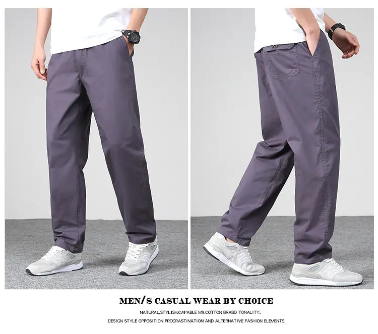 Men's Elastic Waist Straight Leg Pants Olive Green Cotton — feature 8
