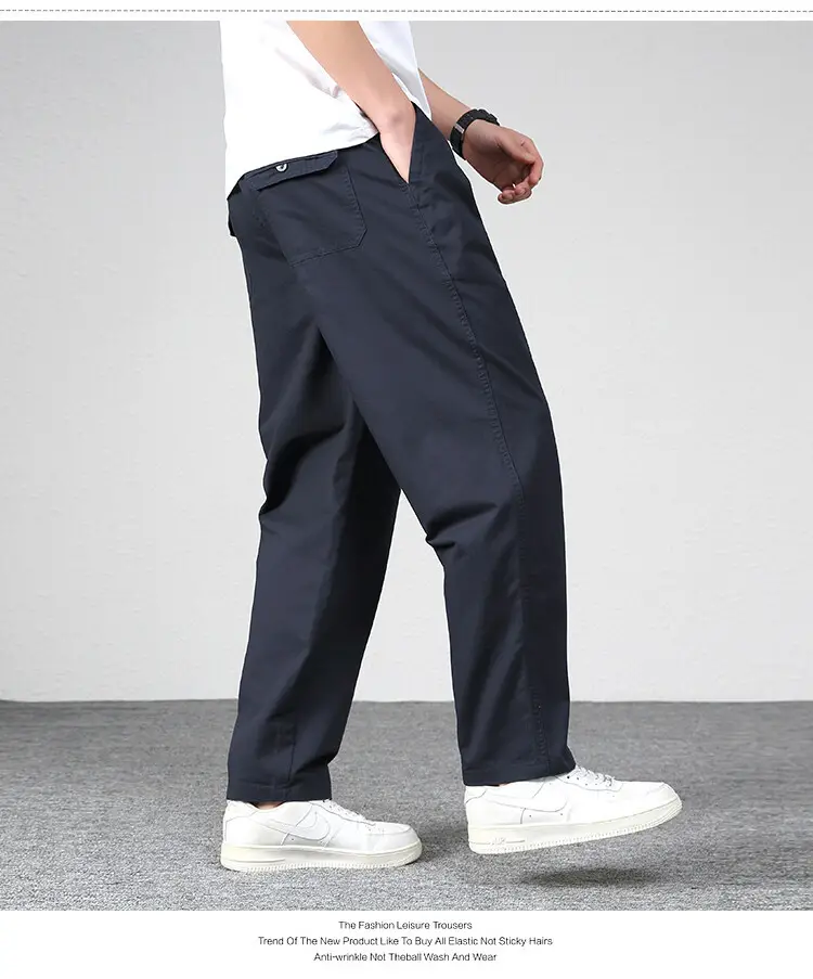 Men's Elastic Waist Straight Leg Pants Olive Green Cotton — feature 9
