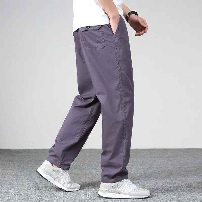 Men's Elastic Waist Straight Leg Pants Olive Green Cotton - Image 3