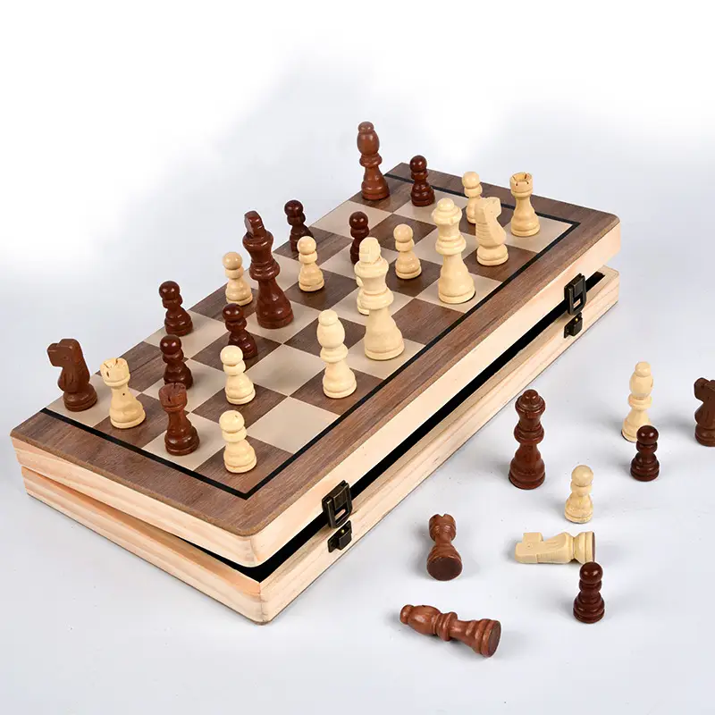 Cross-Border Wooden Chess Portable Wooden Chessboard Set Folding Quality Magnetic Chess Board Game Toy