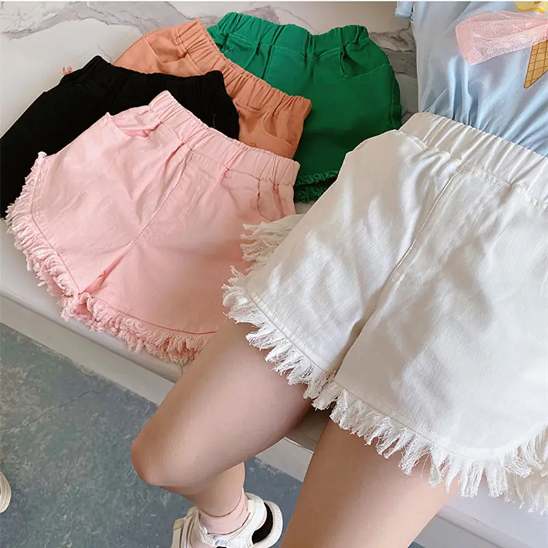 White Korean Style Fringed Shorts for Girls Medium to XL
