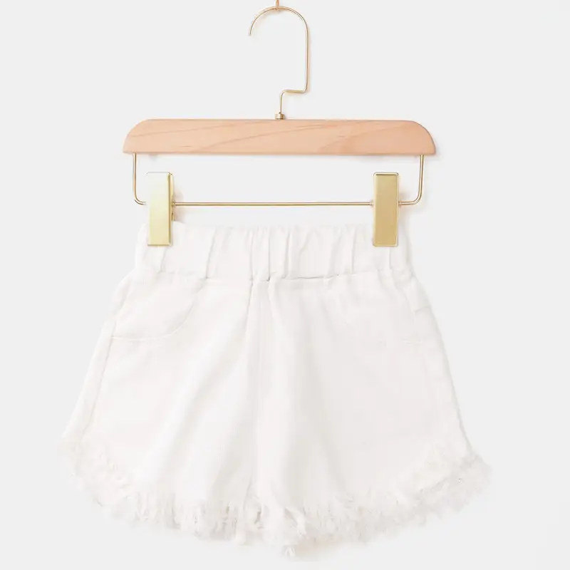 White Korean Style Fringed Shorts for Girls Medium to XL