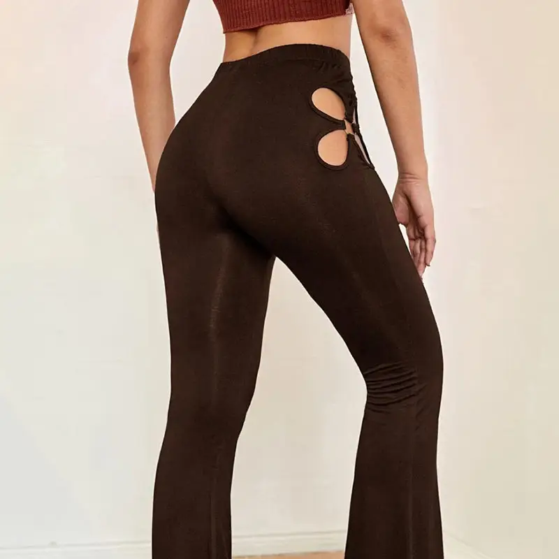 Maroon Slim Flared Hip Pants with Hollow Design - Image 7