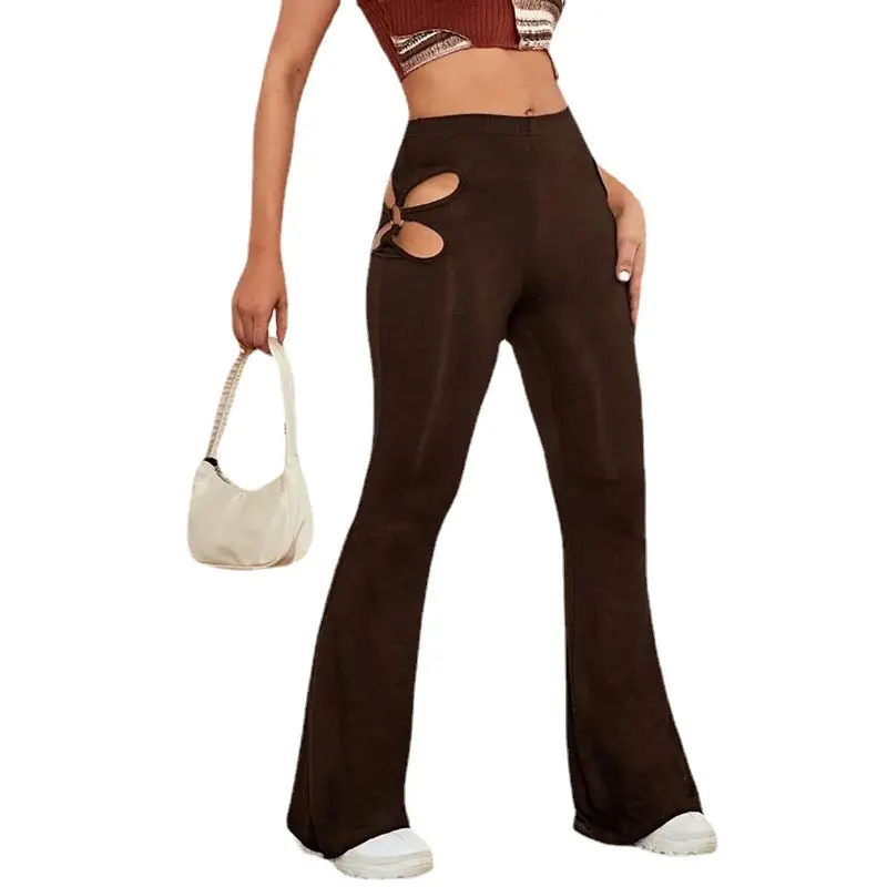 Maroon Slim Flared Hip Pants with Hollow Design - Image 9