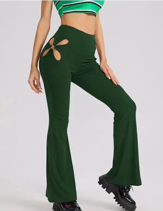 Maroon Slim Flared Hip Pants with Hollow Design - Image 2