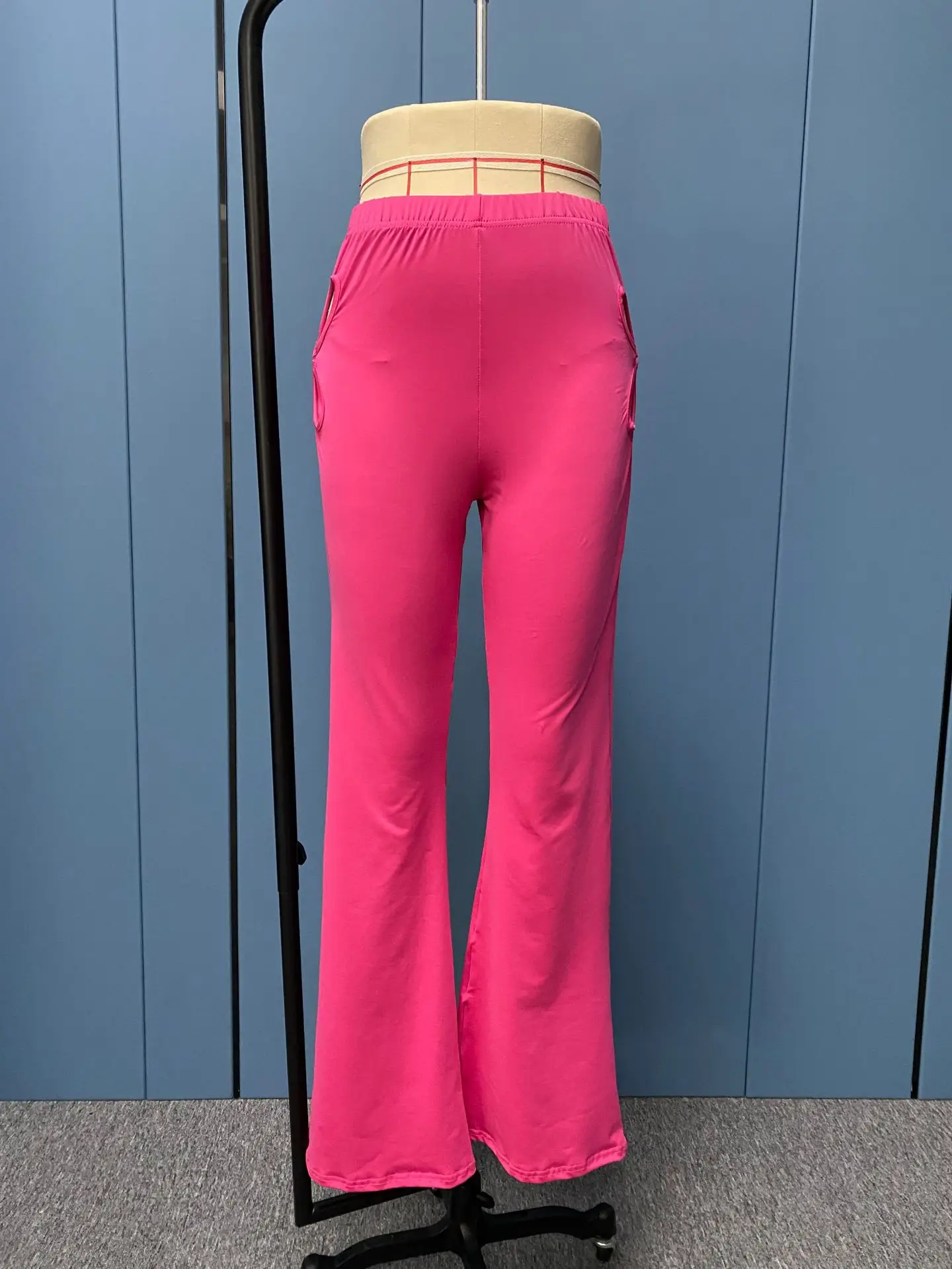 Maroon Slim Flared Hip Pants with Hollow Design - Image 4