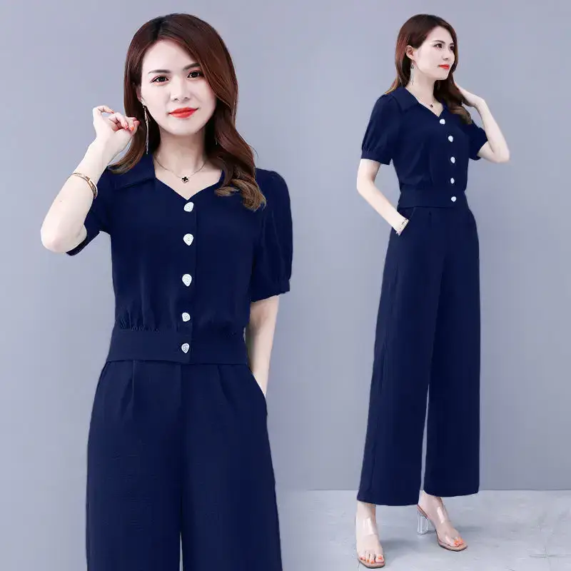 Women's Teal Button Front 2-Piece Summer Suit