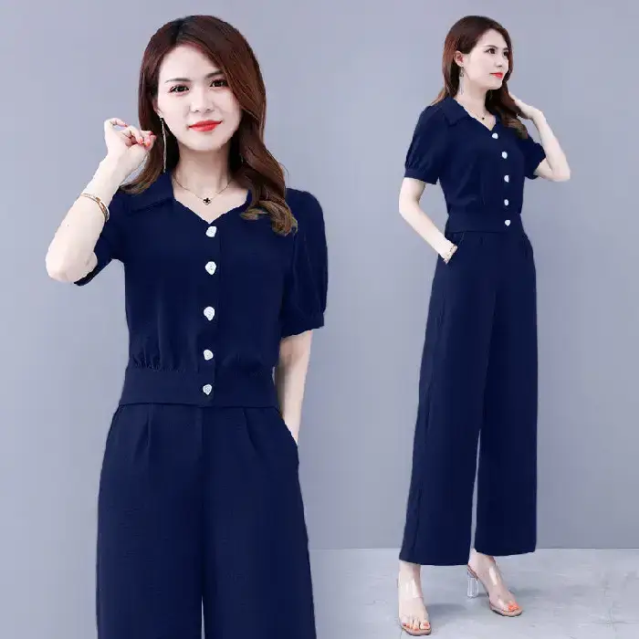 Women's Teal Button Front 2-Piece Summer Suit