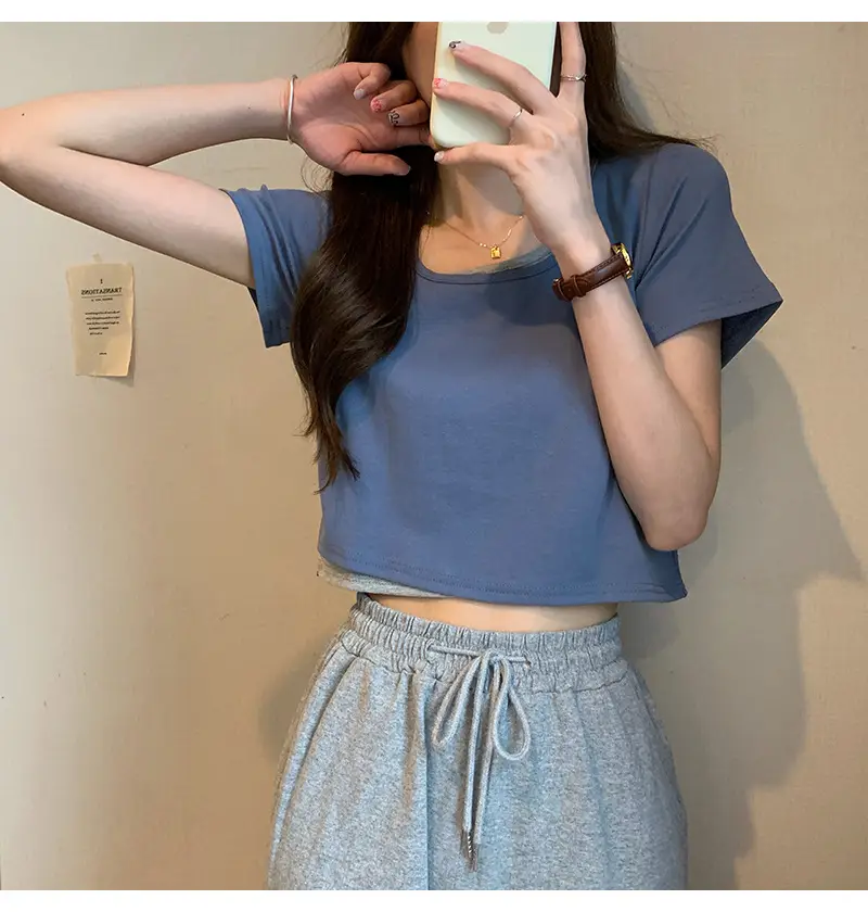 Women Blue Short Sleeve T-Shirt 2026 Summer — feature 30