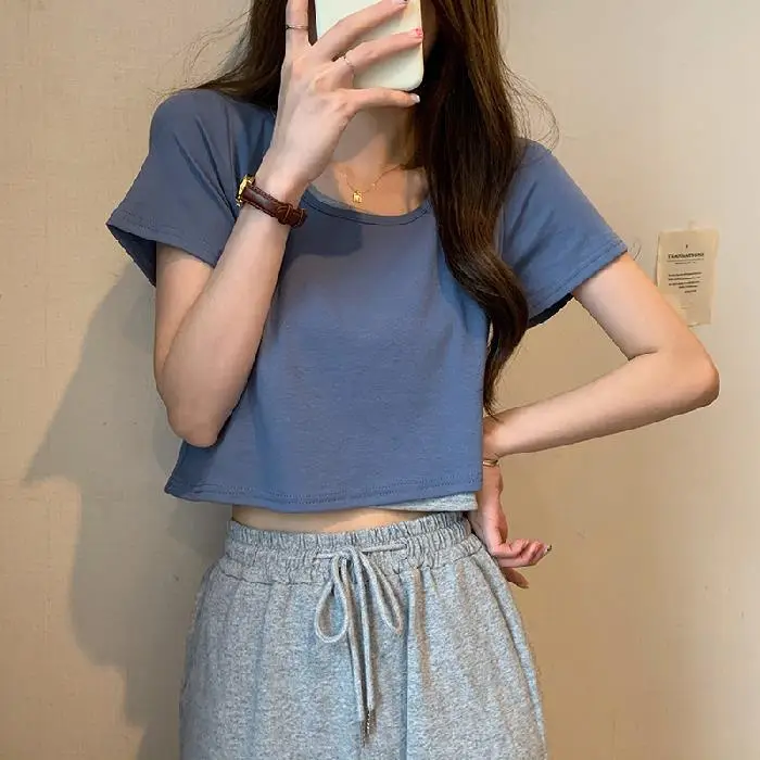 Women Blue Short Sleeve T-Shirt 2026 Summer - Image 3