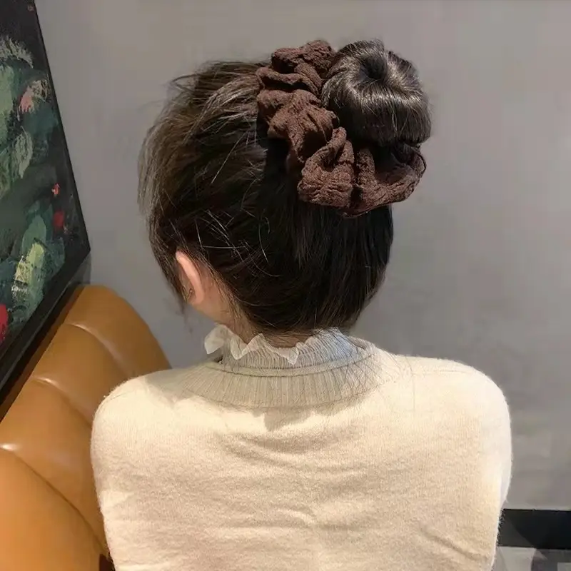 Large Cream Pleated Hair Ring for Women - Image 10
