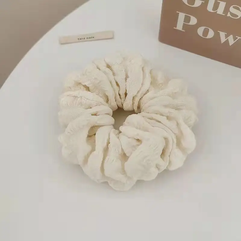 Large Cream Pleated Hair Ring for Women - Image 4