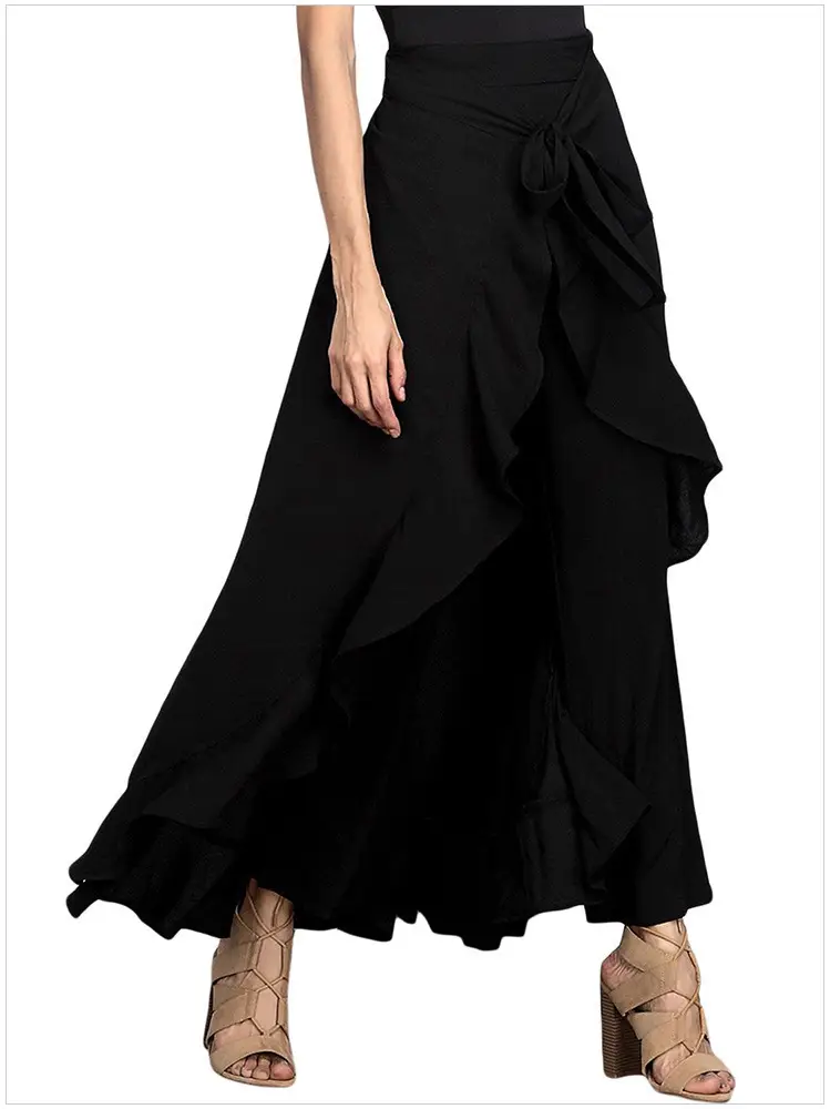 Women High Waist Chiffon Pants Olive Green Large