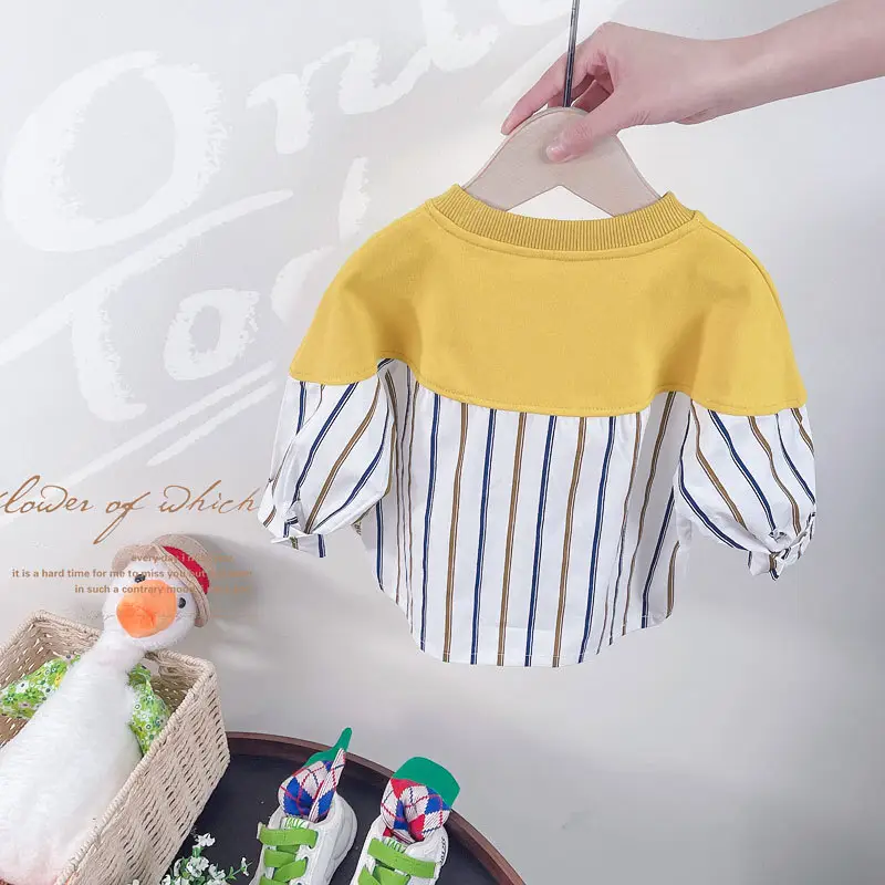 2026 Korean Boys Striped Patchwork Top T-Shirt 0-5Y