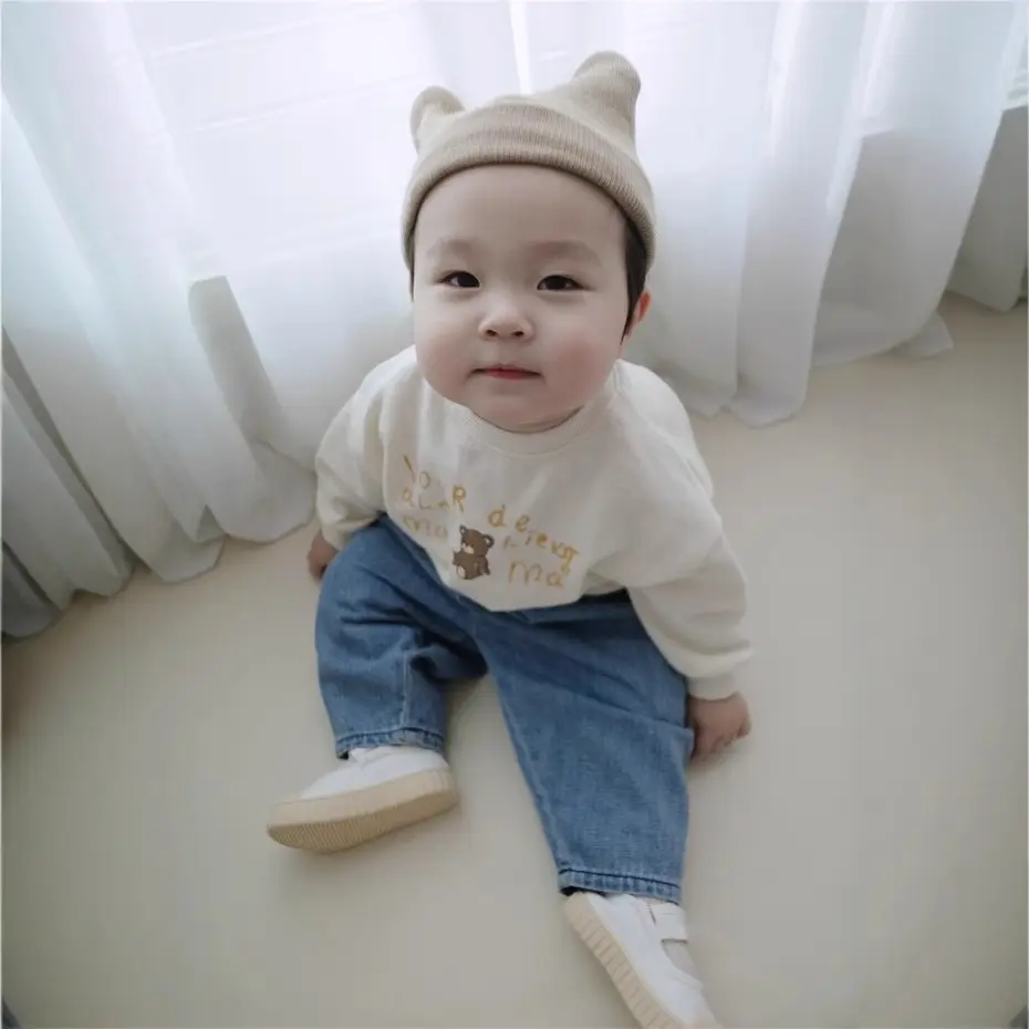 Baby Bear Letter Swoosh T-Shirt Grey Blue Spring Coat - Image 6