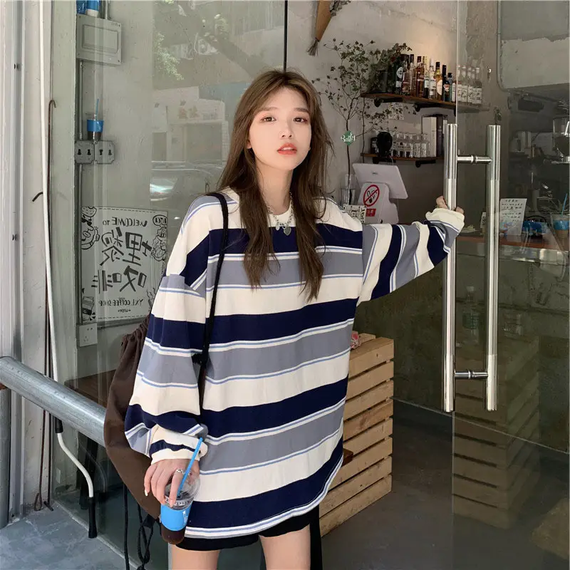 Women Striped T-Shirt Long Sleeve 2025 New Spring Autumn - Image 2