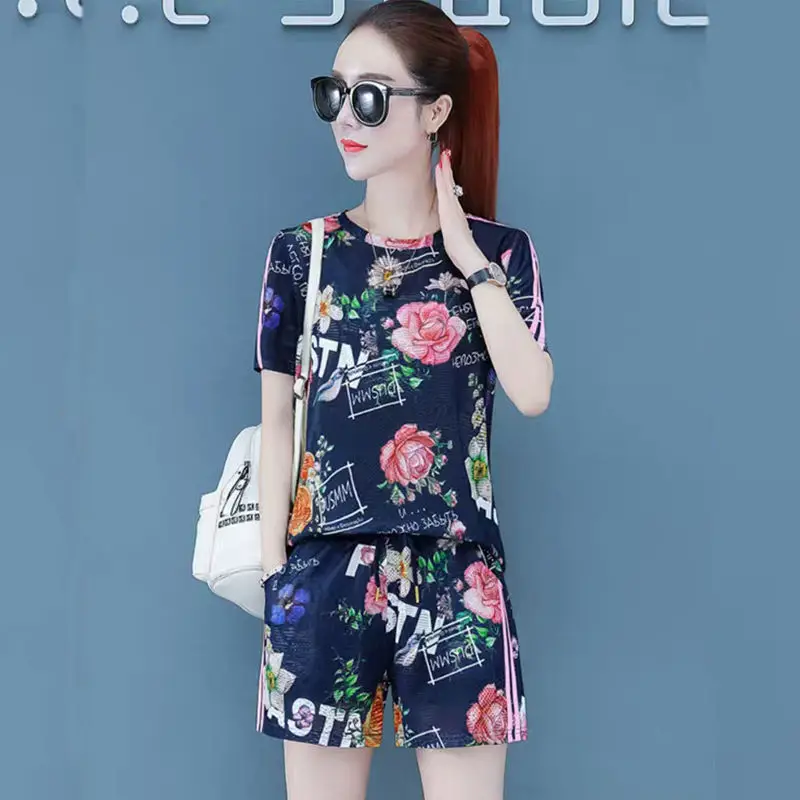 2021 Printed Floral Shorts Top Set for Women - Image 4