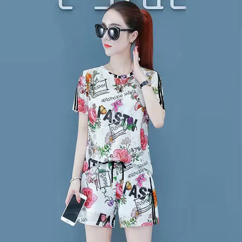 2021 Printed Floral Shorts Top Set for Women - Image 5