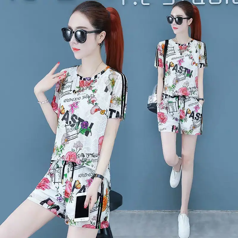2021 Printed Floral Shorts Top Set for Women - Image 6
