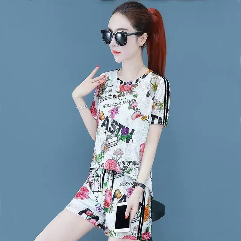 2021 Printed Floral Shorts Top Set for Women - Image 7