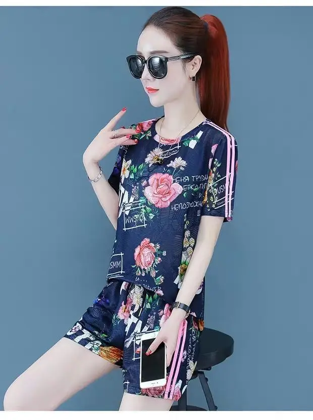 2021 Printed Floral Shorts Top Set for Women — feature 2