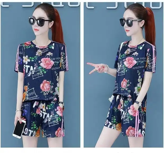 2021 Printed Floral Shorts Top Set for Women — feature 3