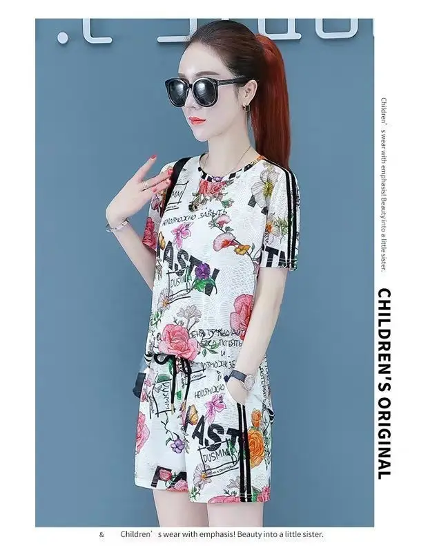 2021 Printed Floral Shorts Top Set for Women — feature 7