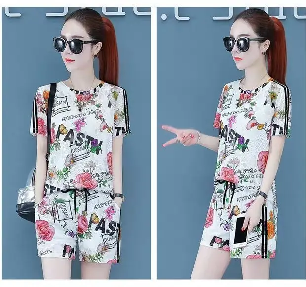2021 Printed Floral Shorts Top Set for Women — feature 8